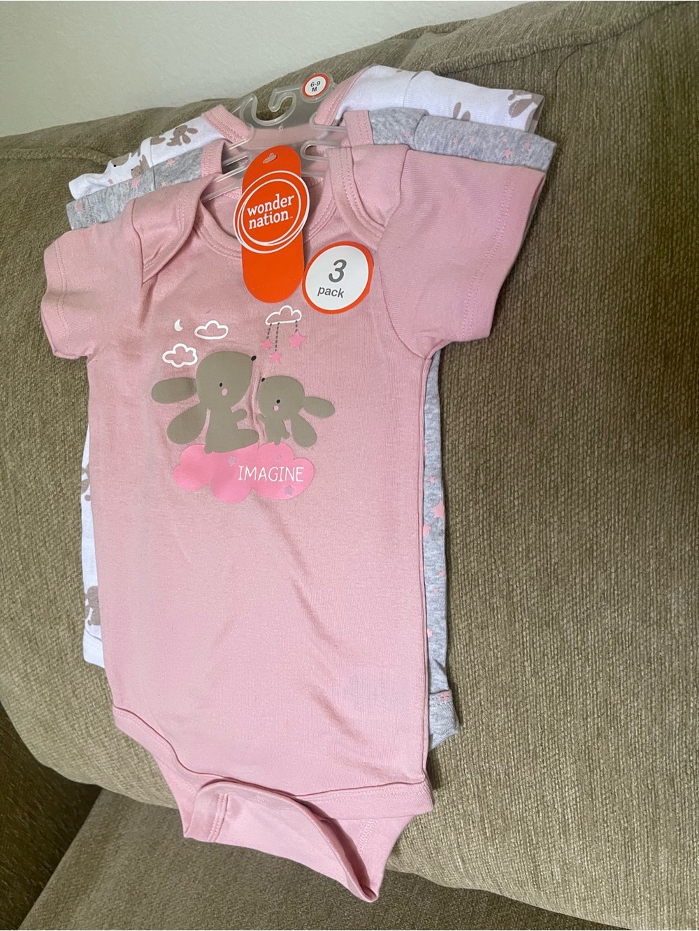 New Pink Bunny 3-Pack Baby Bodysuits Stretch Super Soft NWT